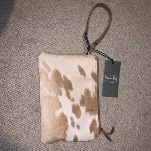 Cowhide Wristlet- white and tan